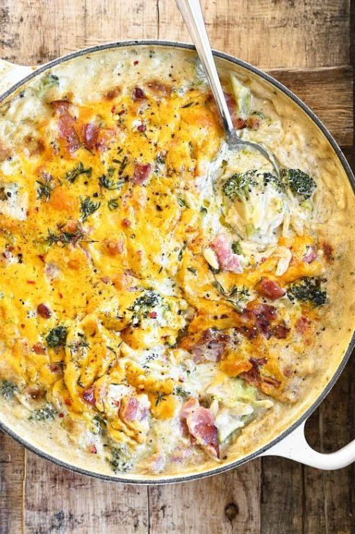 Cheesy Orzo with Broccoli and Bacon