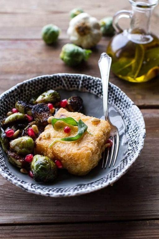 Cheesy Polenta with Roasted Brussels Sprouts
