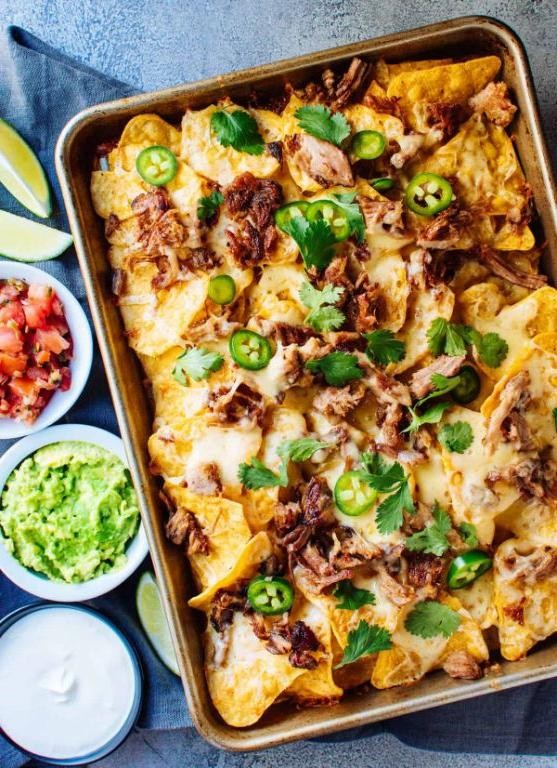 Cheesy Pulled Pork Nachos with Jalapeños