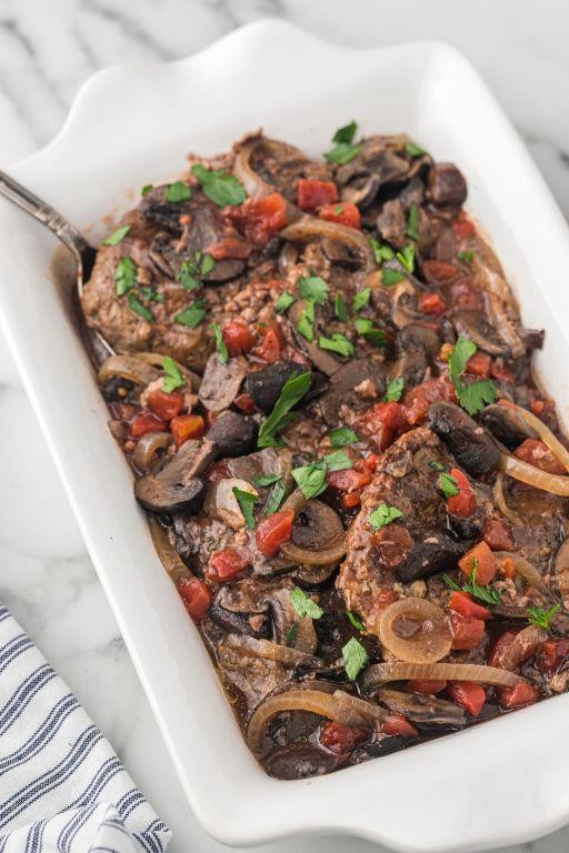 Cheesy Slow Cooker Cubed Steak Casserole