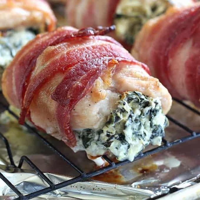 Cheesy Spinach and Bacon Stuffed Chicken