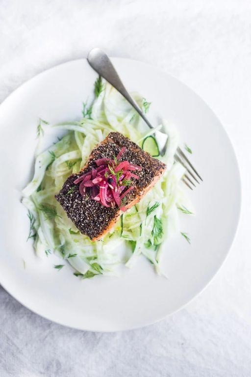 Chia Crusted Salmon with Dill Sauce