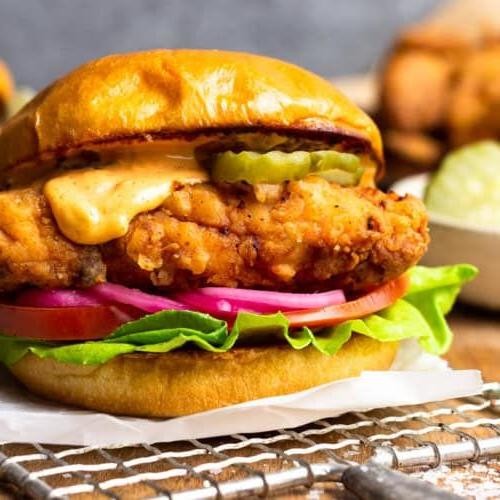 Chicken Burger with Garlic Aioli and Lettuce