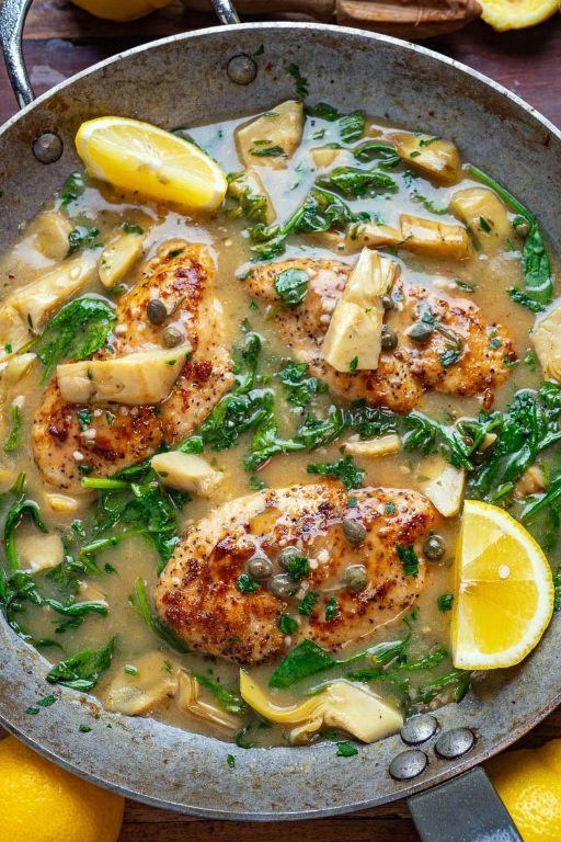 Chicken Piccata with Spinach and Artichoke Ravioli