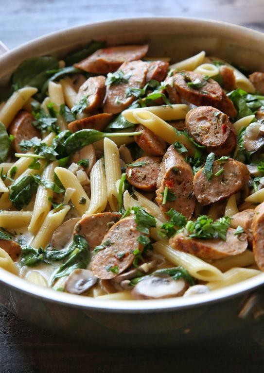 Chicken Sausage and Mushroom Penne Alfredo