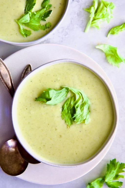 Chicken Soup with Celery Leaf Garnish