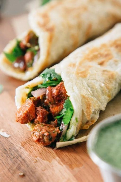 Chicken Tikka Rolls with Mint Chutney