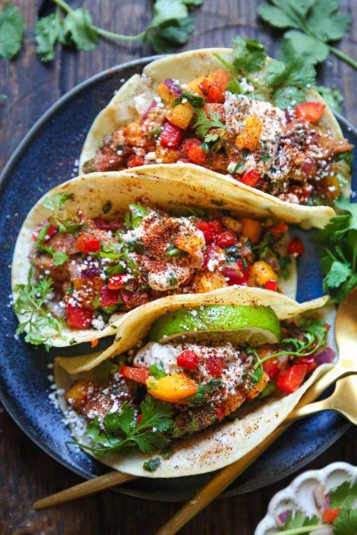 Chicken and Peach Tacos with Cilantro-Lime Crema