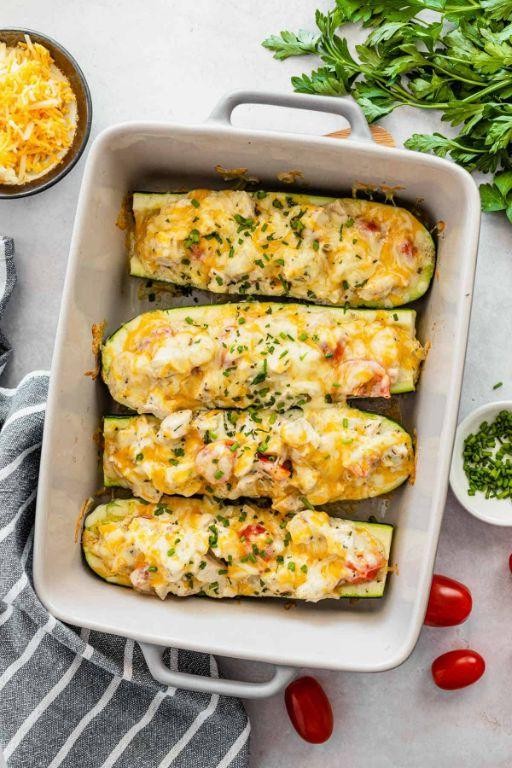 Chicken and Ricotta Stuffed Zucchini Boats
