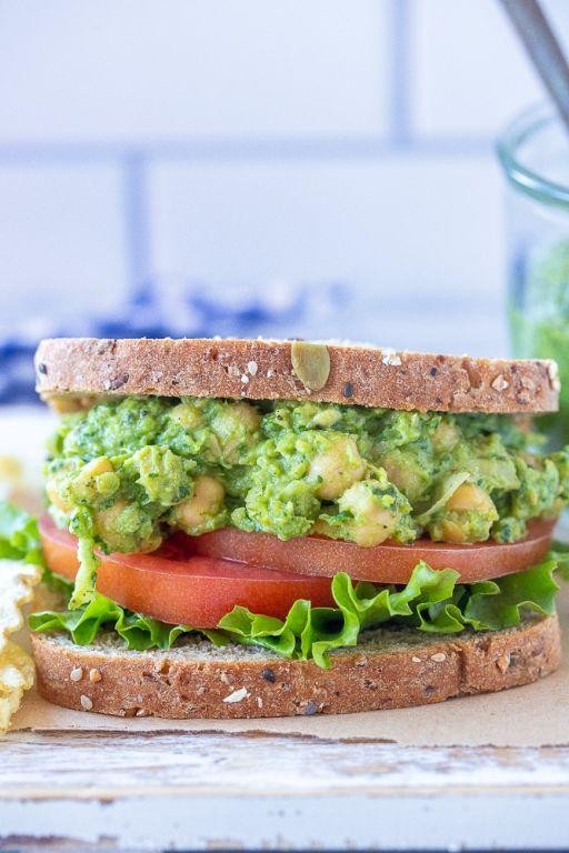 Chickpea and Avocado Sandwich with Pesto