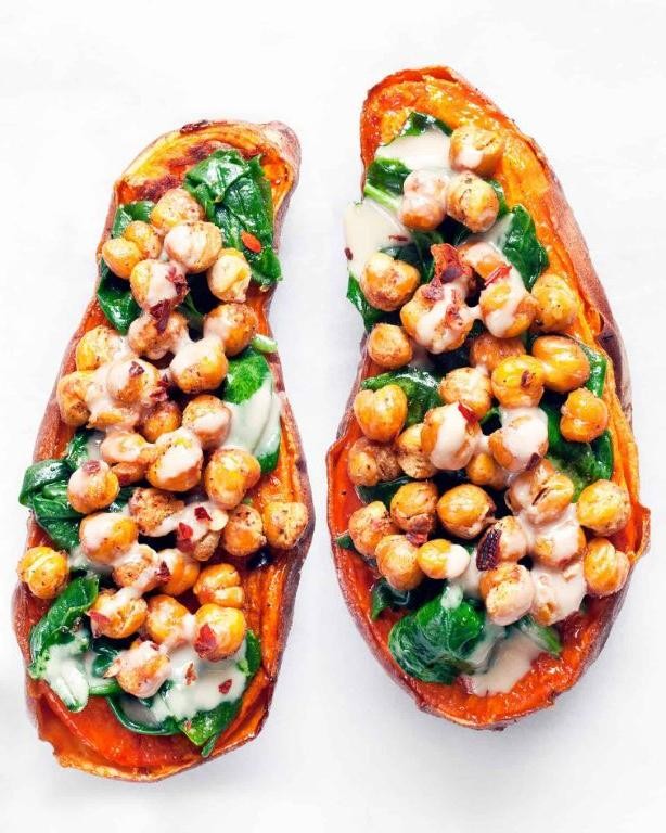 Chickpea and Spinach Stuffed Sweet Potatoes