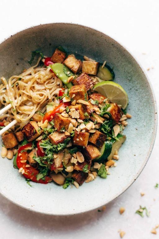 Chili Lime Rice Noodle Stir Fry with Tofu and Greens