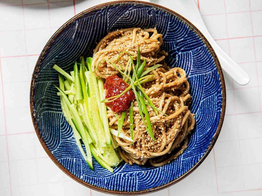 Chilled Loofah Noodle Salad with Sesame Dressing