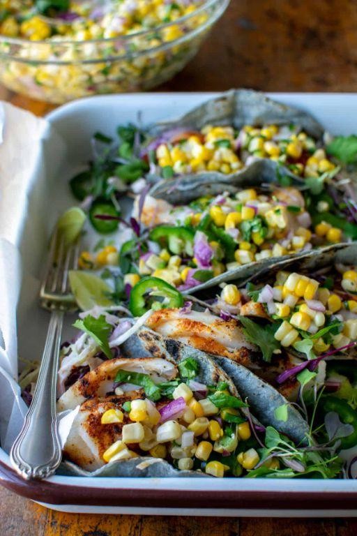 Chipotle Fish with Grilled Corn and Pepper Salad