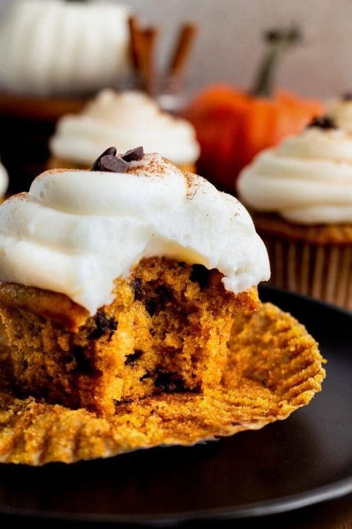 Chocolate Chip Pumpkin Cupcakes with Pepita Topping