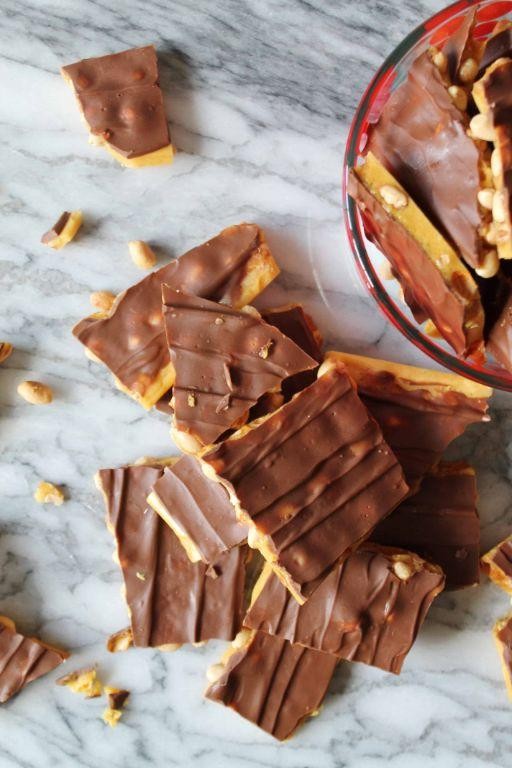 Chocolate Drizzled Peanut Brittle