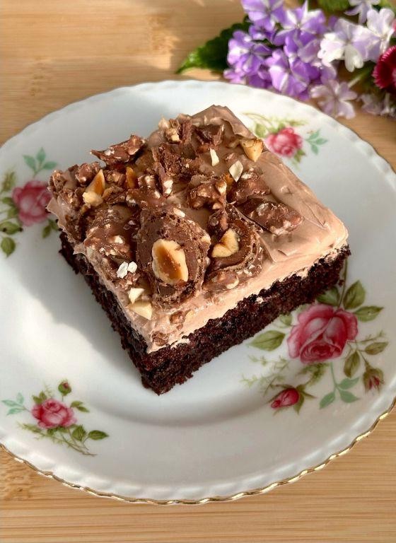 Chocolate Sheet Cake with Hazelnut Crunch