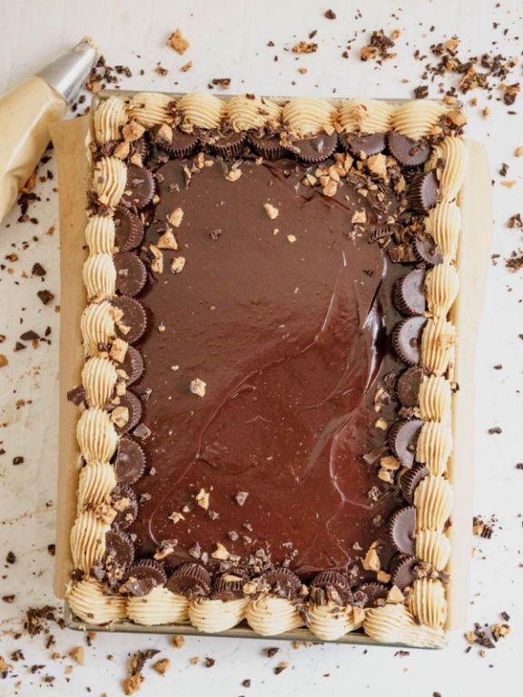 Chocolate Sheet Cake with Peanut Butter Swirl