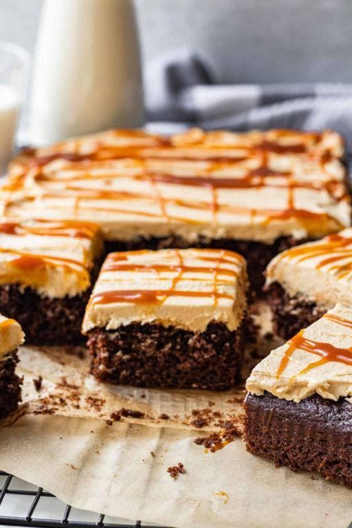 Chocolate Sheet Cake with Salted Caramel Drizzle