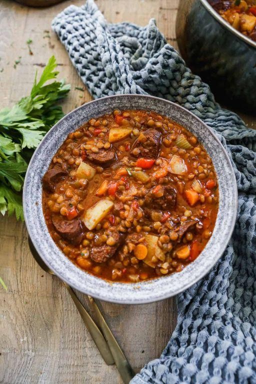 Chorizo and Brown Lentil Soup
