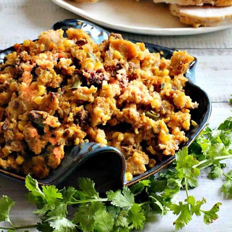 Chorizo and Cornbread Stuffing with Jalapeño Corn