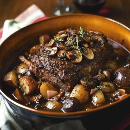 Chuck Roast and Mushrooms in Red Wine Sauce