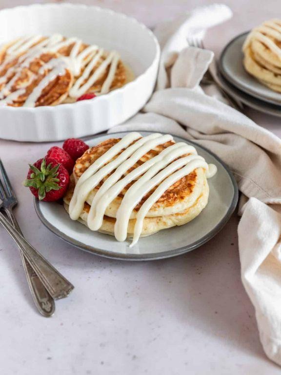 Cinnamon Roll Pancakes with Cream Cheese Glaze