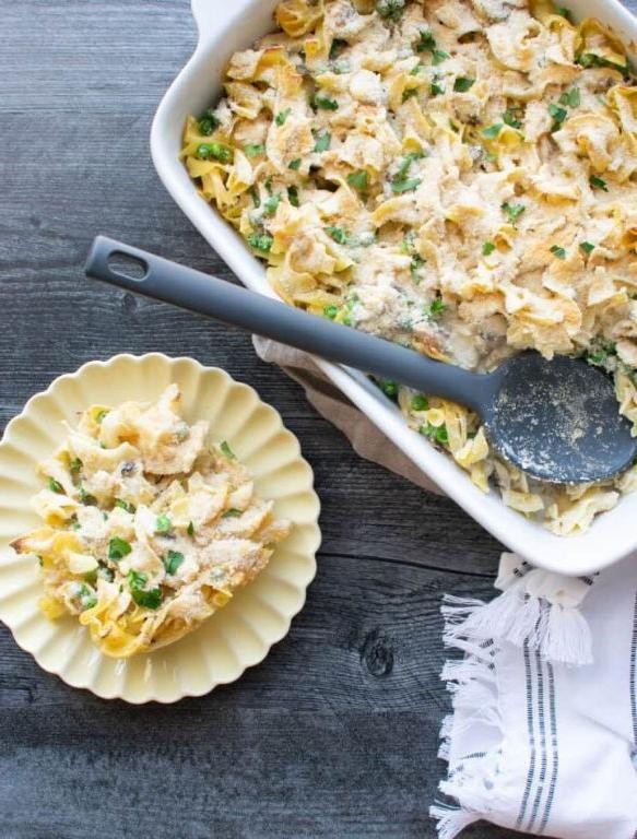 Classic Chicken Noodle Hotdish with Creamy Mushroom Sauce