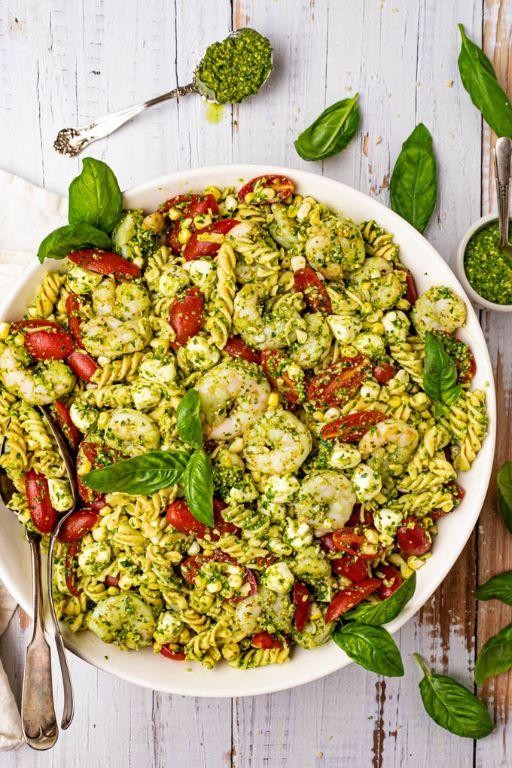 Classic Shrimp and Basil Pesto Pasta Salad