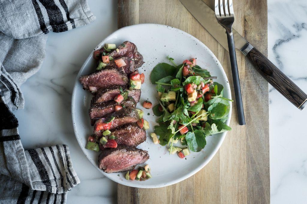 Cocoa and Chili-Crusted Steak with Avocado Salsa