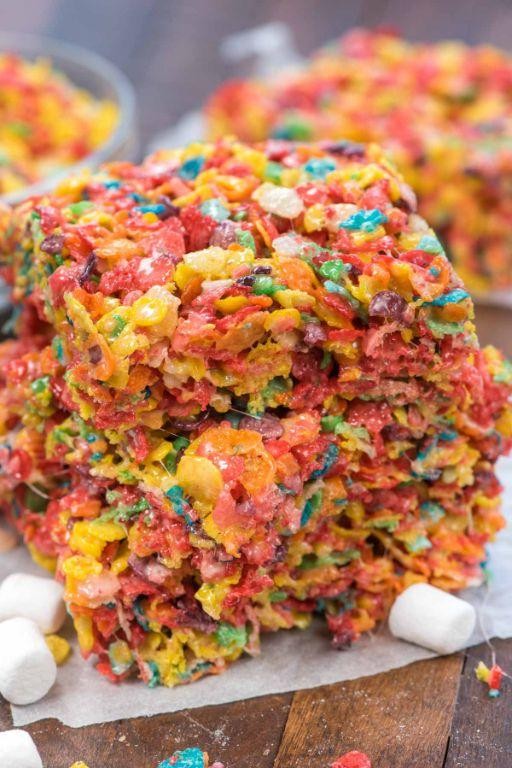 Coconut Infused Fruity Pebbles Rice Krispie Treats