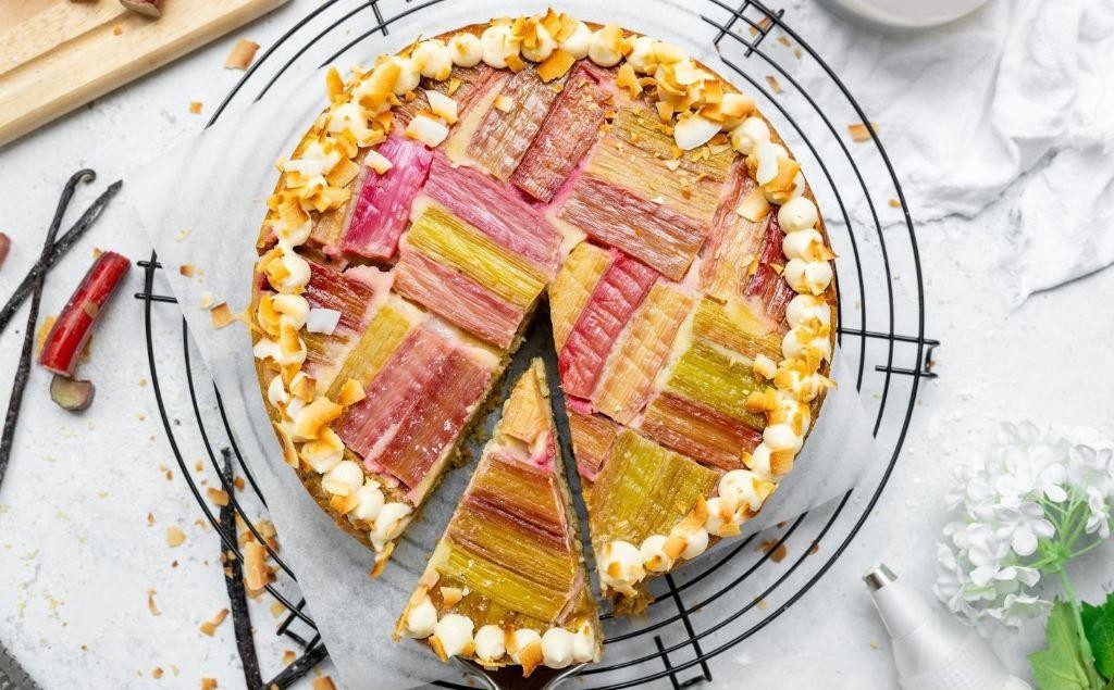 Coconut Rhubarb Upside-Down Cake