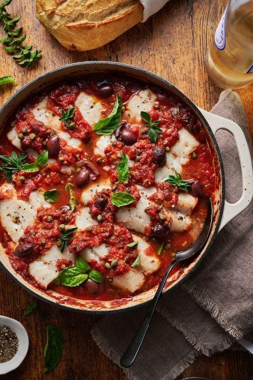 Cod alla Puttanesca with Olives and Anchovies