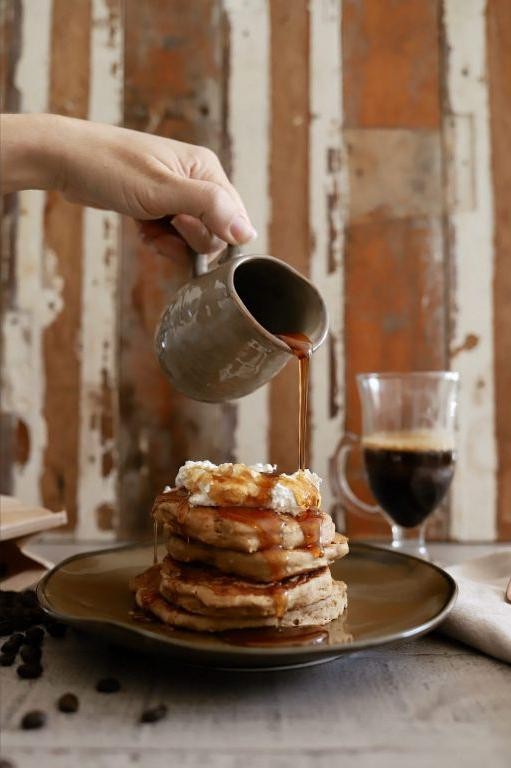 Coffee Syrup Pancakes with Vanilla Whipped Cream