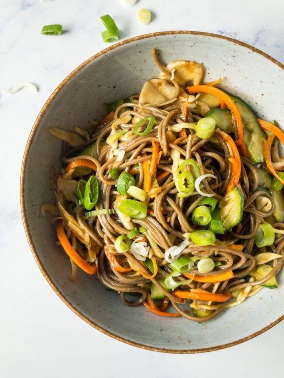 Cold Soba Noodle Salad with Ginger Soy Dressing