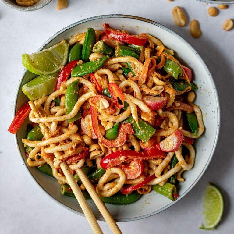 Colorful Vegetable Stir Fry with Peanut Sauce