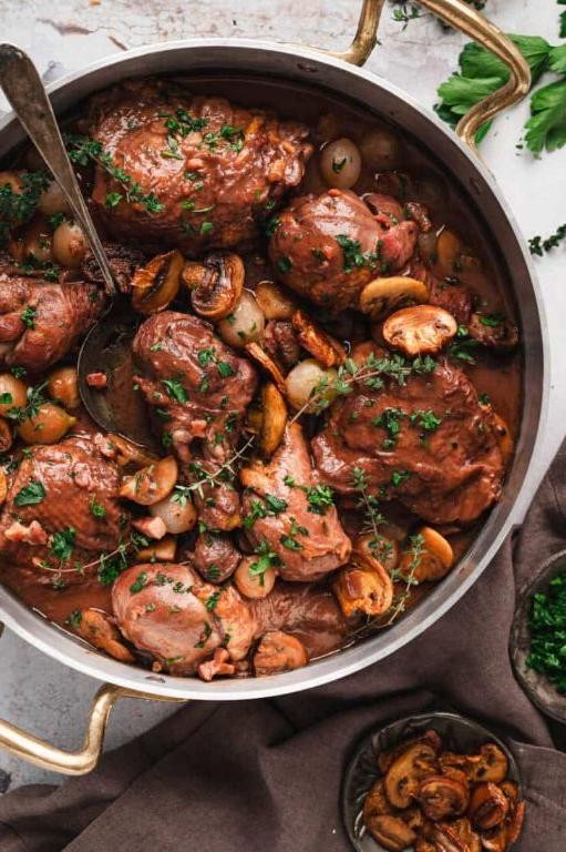 Coq au Vin with Aromatic Herbs and Spices