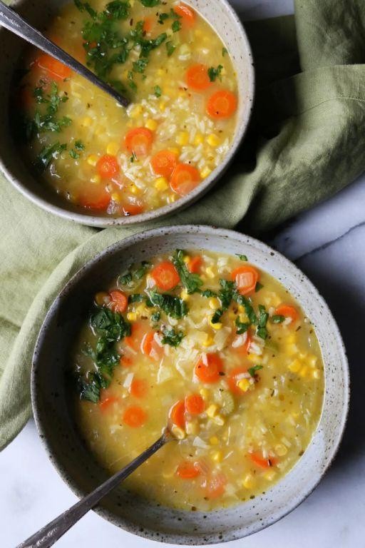 Corn and Rice Soup with Vegetables