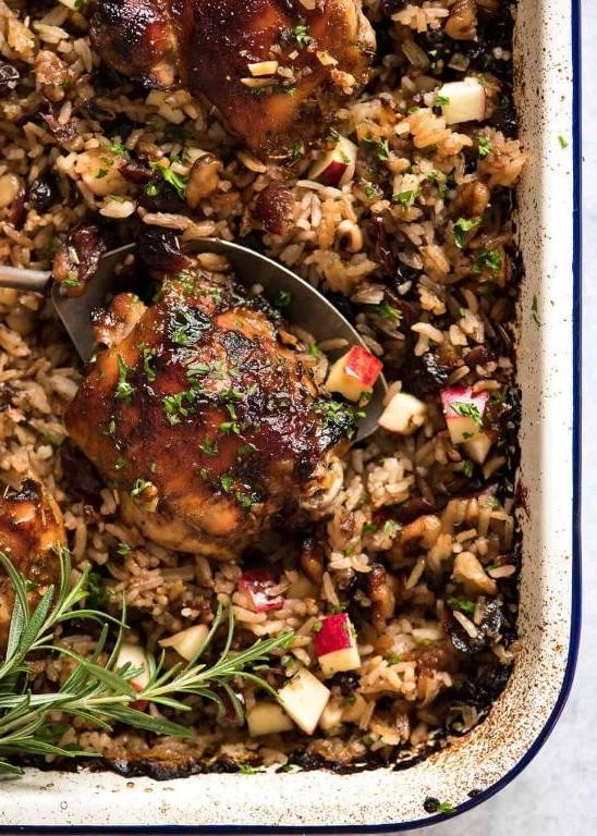Cranberry Walnut Wild Rice and Chicken Bake
