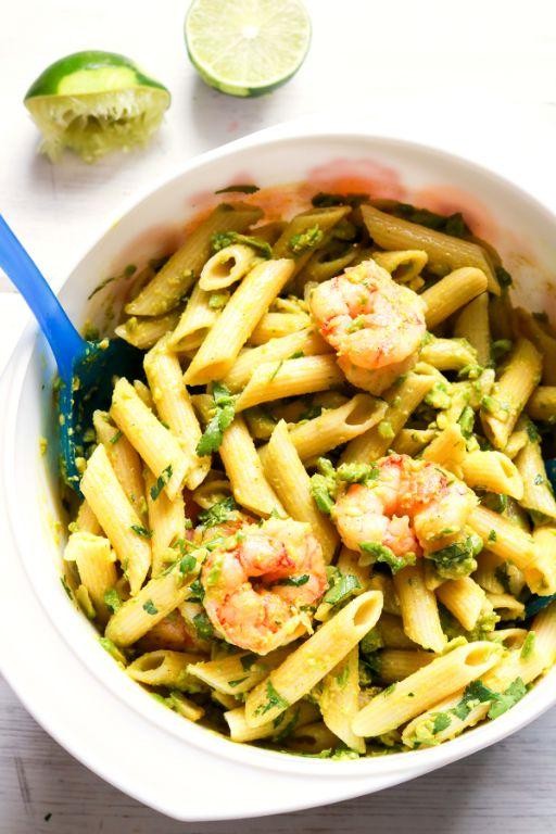 Creamy Avocado Shrimp and Penne Pasta Salad