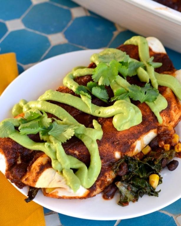Creamy Avocado and Black Bean Green Enchiladas