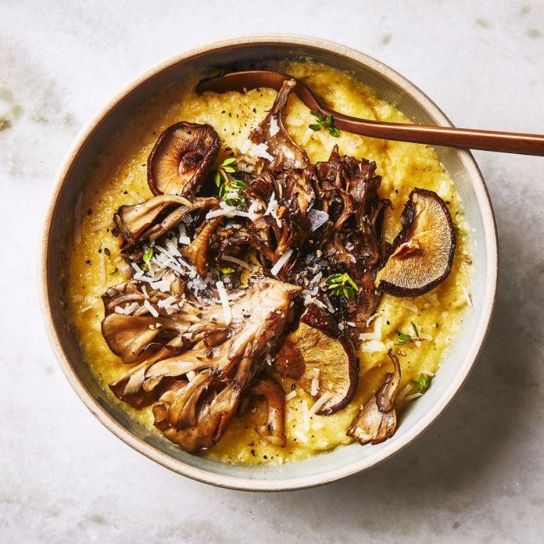 Creamy Baked Polenta with Roasted Mushrooms