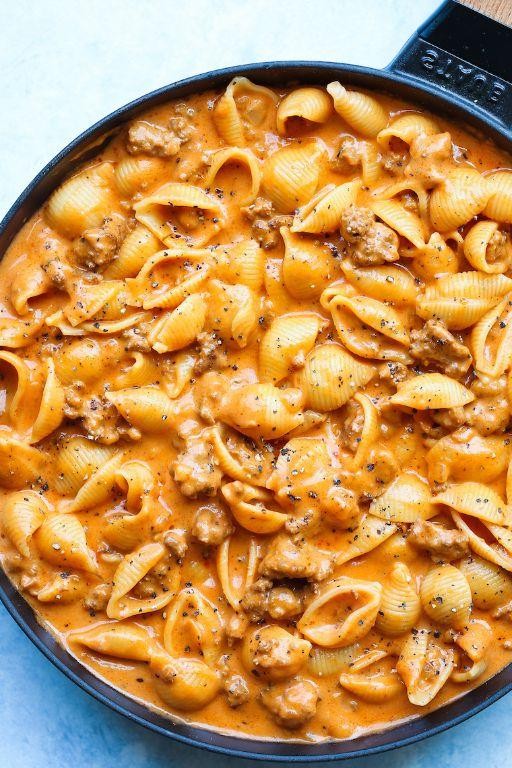 Creamy Beef and Cheese Pasta Skillet