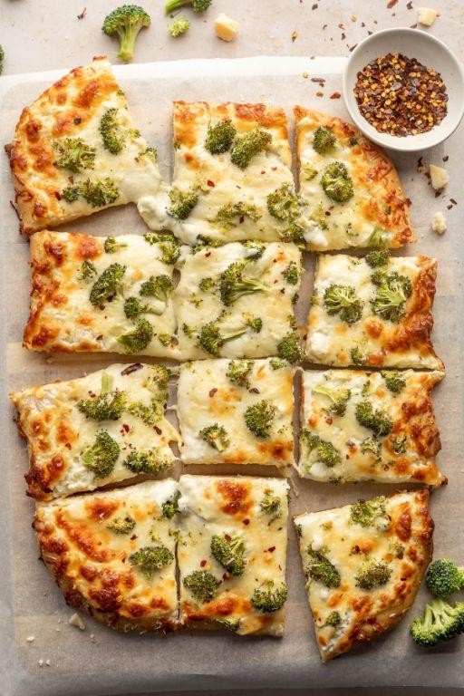 Creamy Broccolini Alfredo Pizza