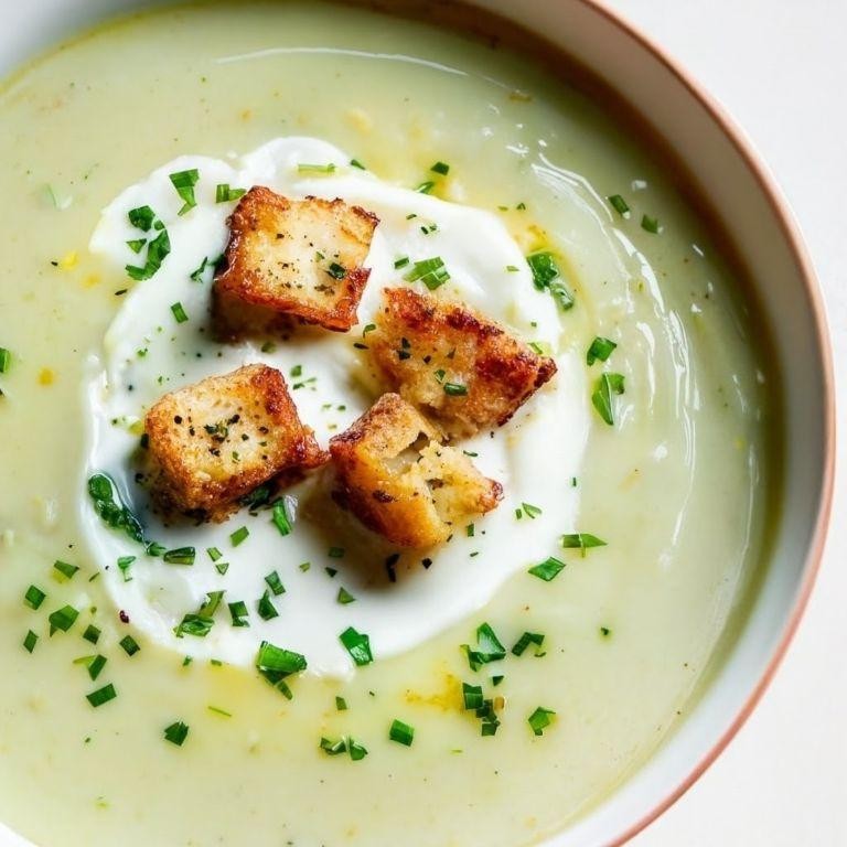 Creamy Celery Soup with Garlic Croutons