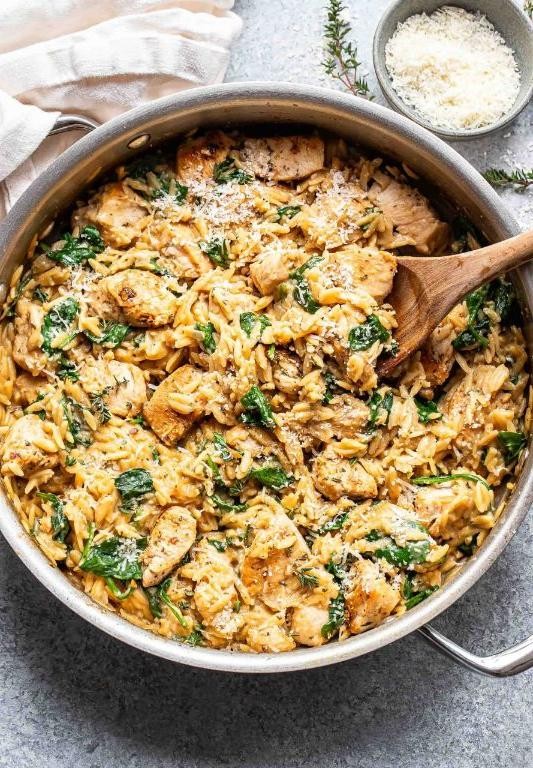 Creamy Chicken Orzo with Spinach