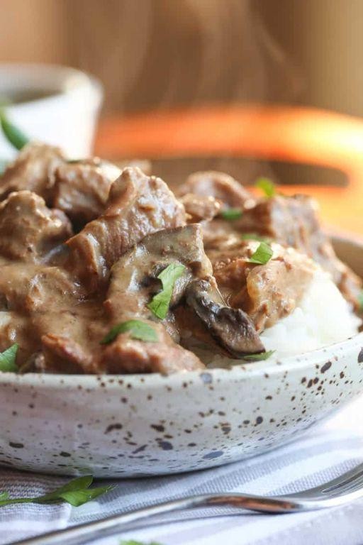 Creamy Dijon Crock Pot Steak Tips