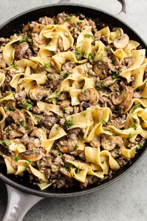 Creamy Dijon Ground Beef Stroganoff