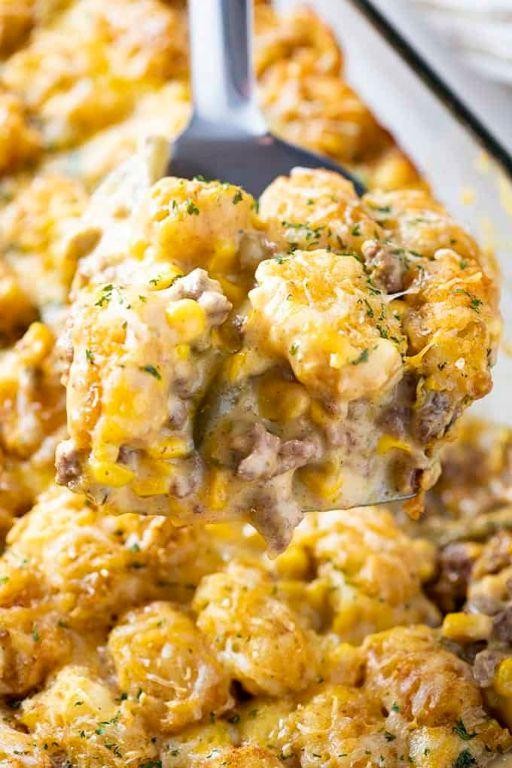 Creamy Ground Beef Alfredo Tater Tot Casserole
