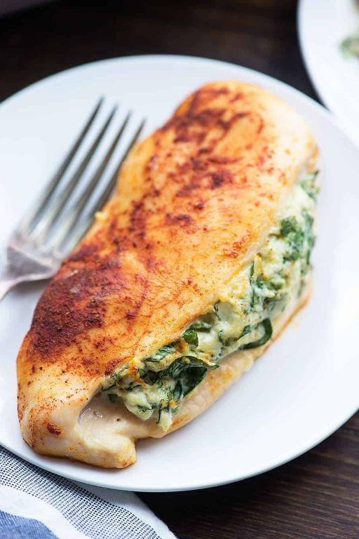 Creamy Keto Cheese and Spinach Stuffed Chicken